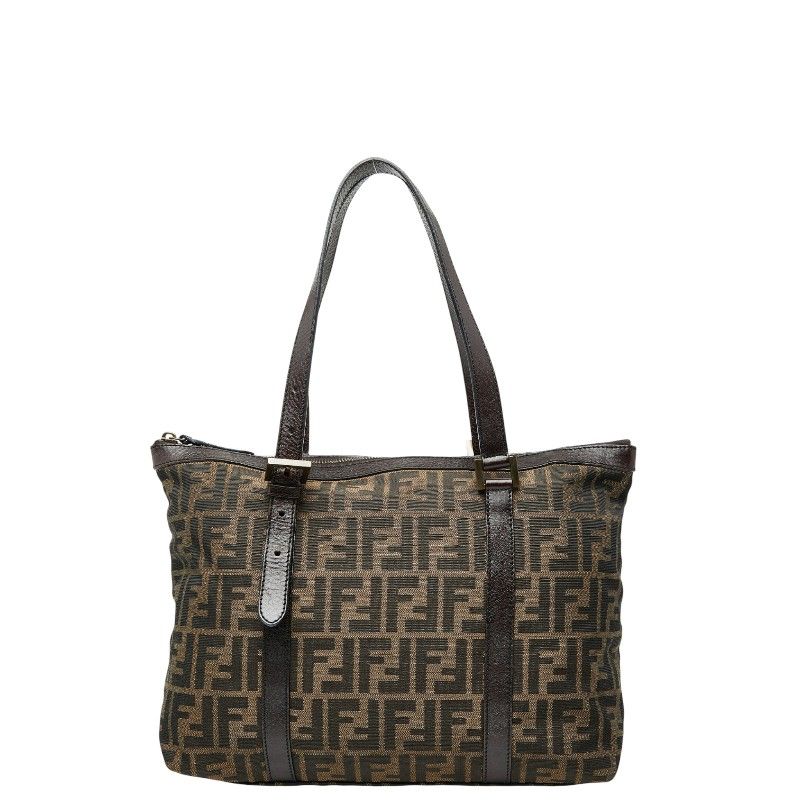 Fendi Zucca Handbag Tote Bag Brown Canvas Leather Women's Fendi
