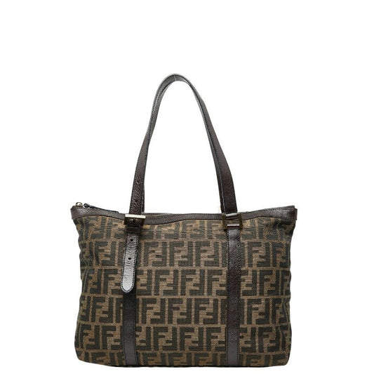 Fendi Zucca Handbag Tote Bag Brown Canvas Leather Women's Fendi