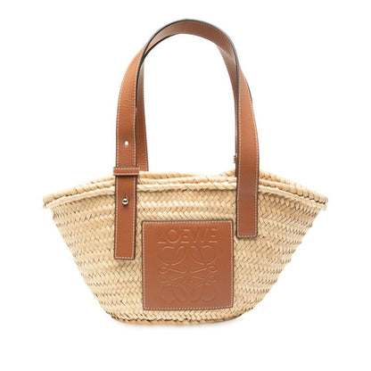 Loewe Anagram Basket Bag Small Handbag Bag Beige Brown Raffia Leather Women