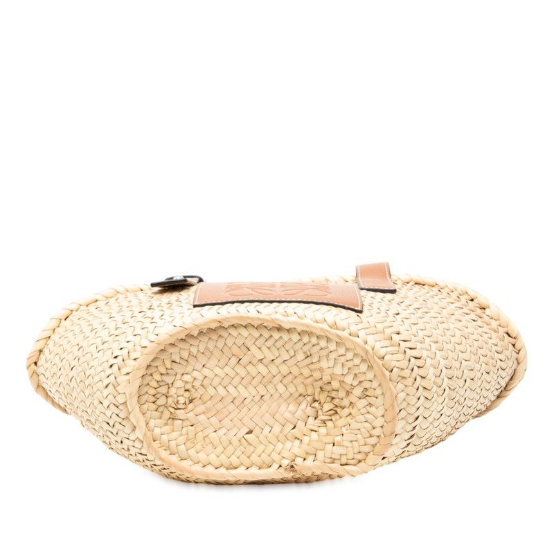 Loewe Anagram Basket Bag Small Handbag Bag Beige Brown Raffia Leather Women