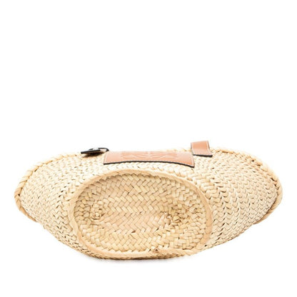 Loewe Anagram Basket Bag Small Handbag Bag Beige Brown Raffia Leather Women