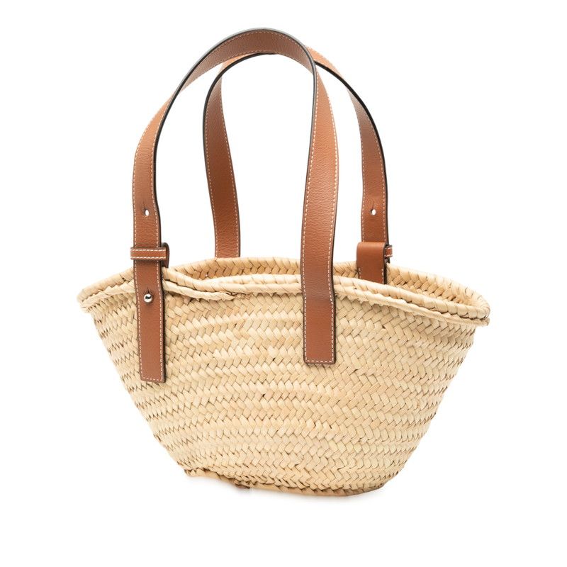 Loewe Anagram Basket Bag Small Handbag Bag Beige Brown Raffia Leather Women
