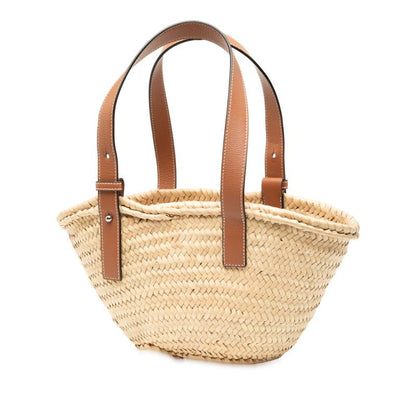 Loewe Anagram Basket Bag Small Handbag Bag Beige Brown Raffia Leather Women