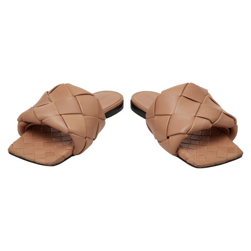 Bottega Veneta Intrecciato Lido Sandals Flat Sandals Size: 38 Beige Leather