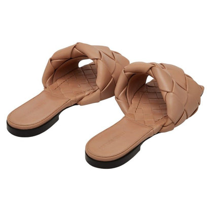 Bottega Veneta Intrecciato Lido Sandals Flat Sandals Size: 38 Beige Leather