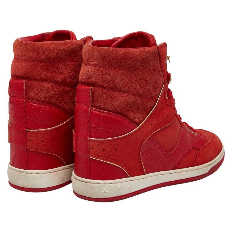 Louis Vuitton Cliff Top Line Monogram High Cut Sneakers Size 35 Red Suede