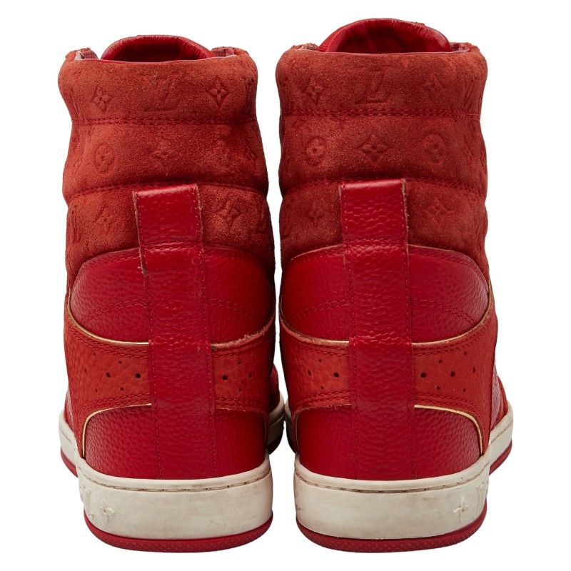 Louis Vuitton Cliff Top Line Monogram High Cut Sneakers Size 35 Red Suede