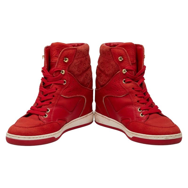 Louis Vuitton Cliff Top Line Monogram High Cut Sneakers Size 35 Red Suede