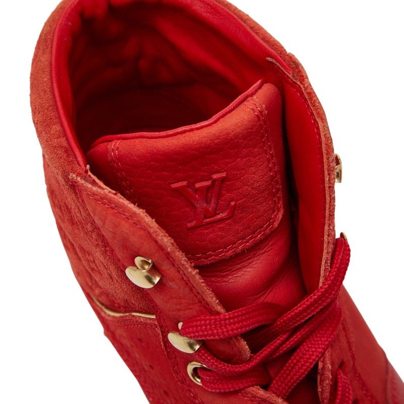 Louis Vuitton Cliff Top Line Monogram High Cut Sneakers Size 35 Red Suede