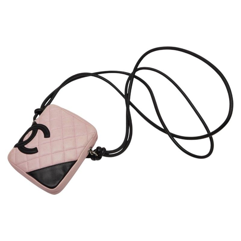 Chanel Coco Mark Cambon Line Crossbody Shoulder Bag Pink Black Leather Women