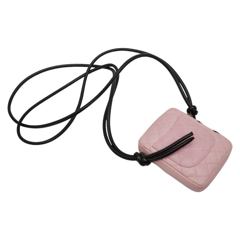 Chanel Coco Mark Cambon Line Crossbody Shoulder Bag Pink Black Leather Women