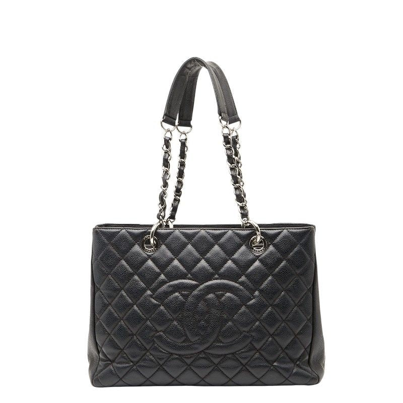 Chanel Coco Mark Gst Chain Tote Shoulder Bag Black Caviar Skin Women Chanel