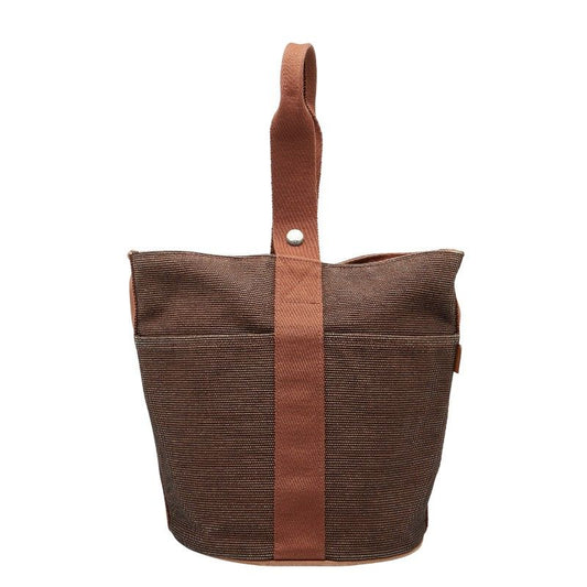 Hermes Saxo MM Brown Canvas Leather Women Hermes