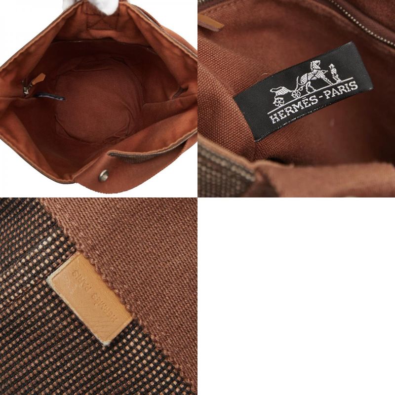 Hermes Saxo MM Brown Canvas Leather Women Hermes