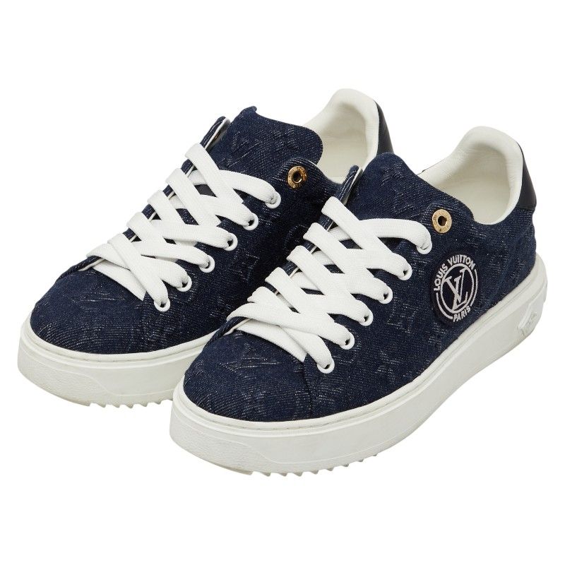 Louis Vuitton Monogram Denim Time Out Line Sneakers Size:38 Vl0242 Navy White