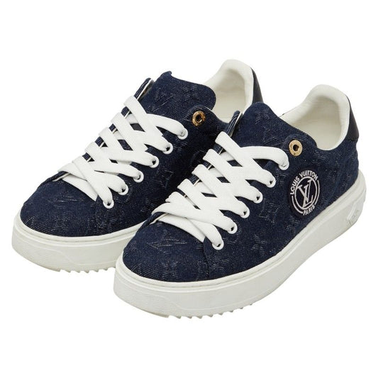 Louis Vuitton Monogram Denim Time Out Line Sneakers Size:38 Vl0242 Navy White