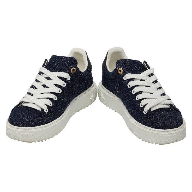 Louis Vuitton Monogram Denim Time Out Line Sneakers Size:38 Vl0242 Navy White