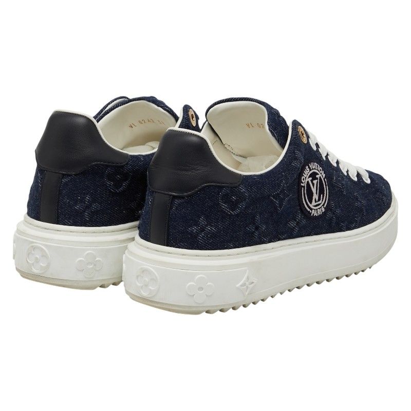 Louis Vuitton Monogram Denim Time Out Line Sneakers Size:38 Vl0242 Navy White