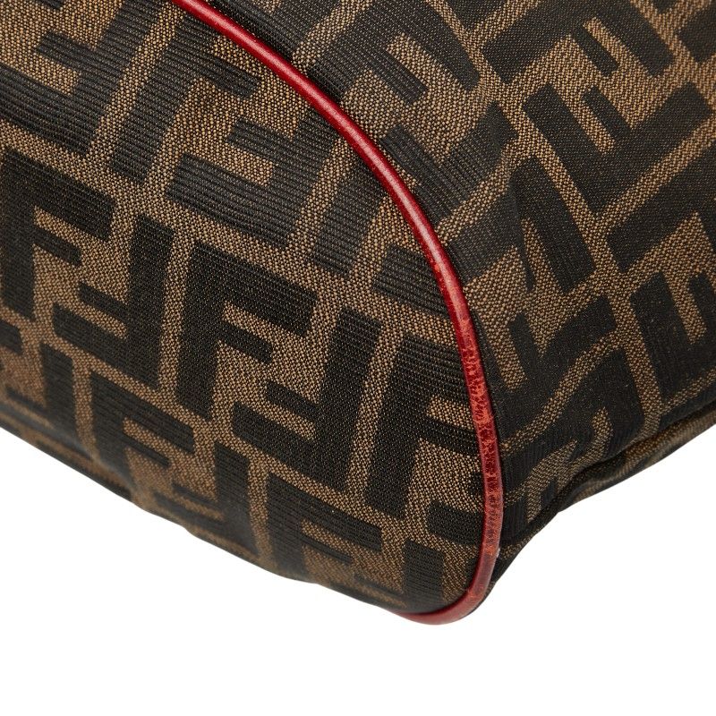Fendi Zucca Tote Handbag Brown Red Canvas Leather Women's Fendi