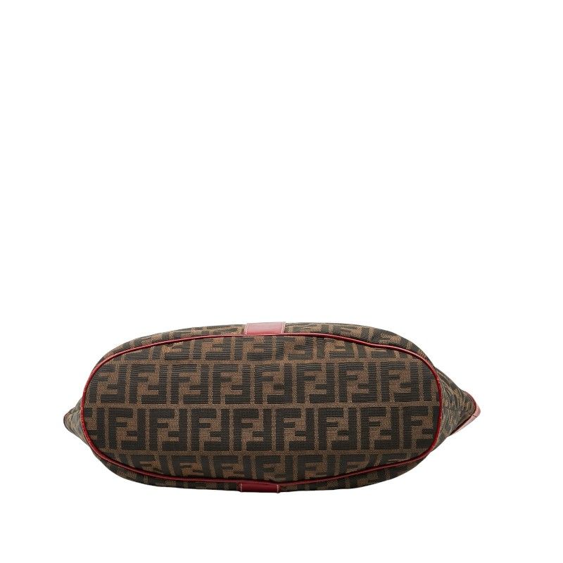 Fendi Zucca Tote Handbag Brown Red Canvas Leather Women's Fendi