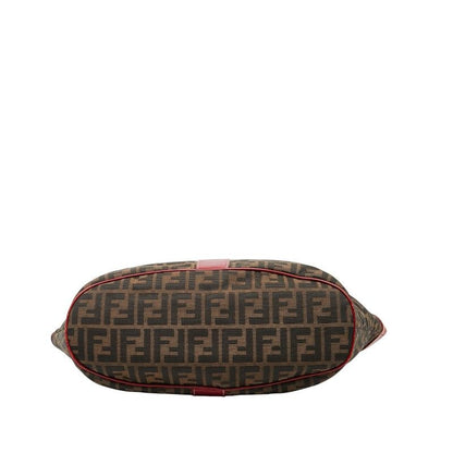 Fendi Zucca Tote Handbag Brown Red Canvas Leather Women's Fendi