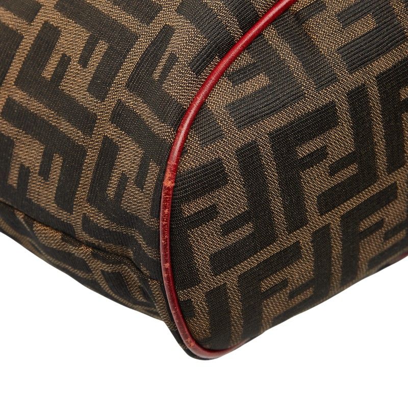 Fendi Zucca Tote Handbag Brown Red Canvas Leather Women's Fendi