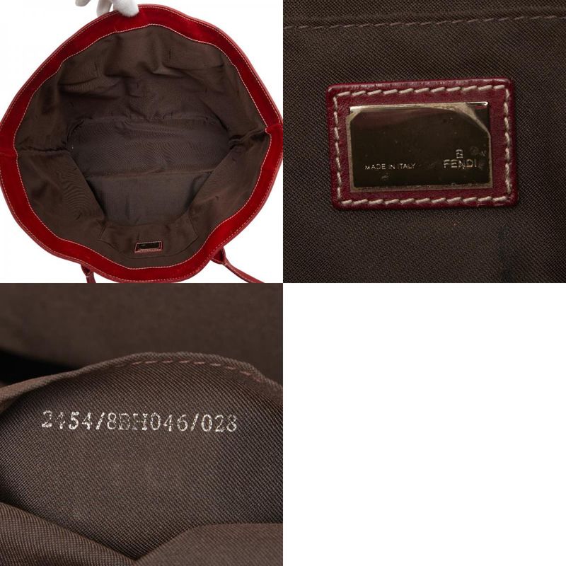 Fendi Zucca Tote Handbag Brown Red Canvas Leather Women's Fendi