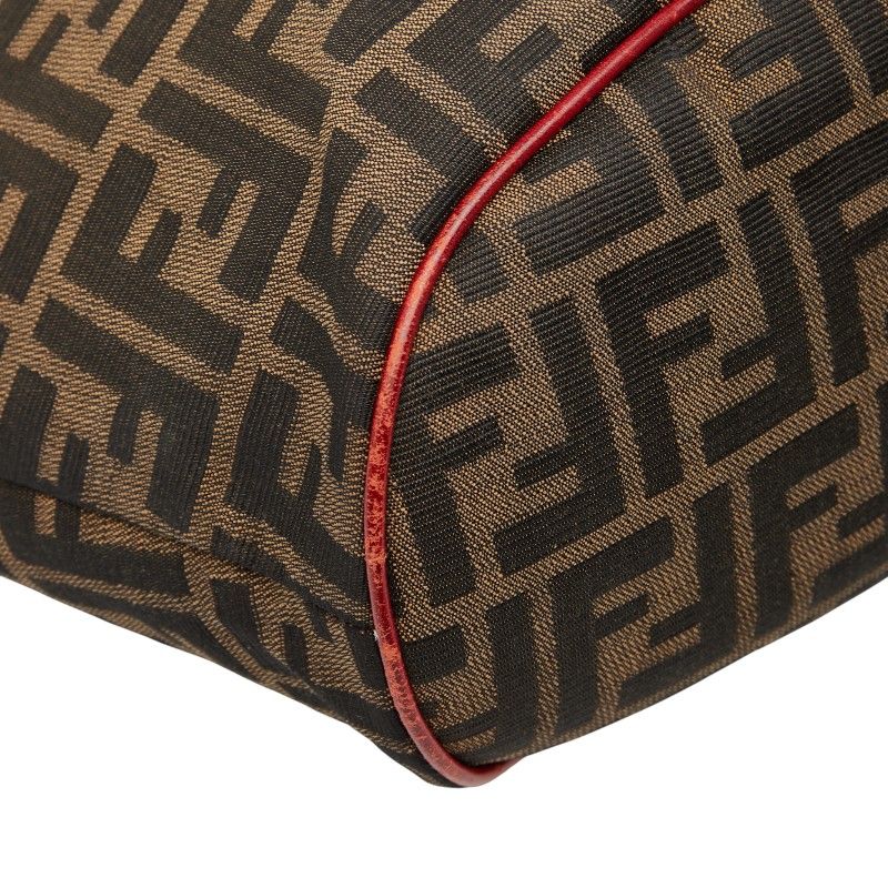 Fendi Zucca Tote Handbag Brown Red Canvas Leather Women's Fendi