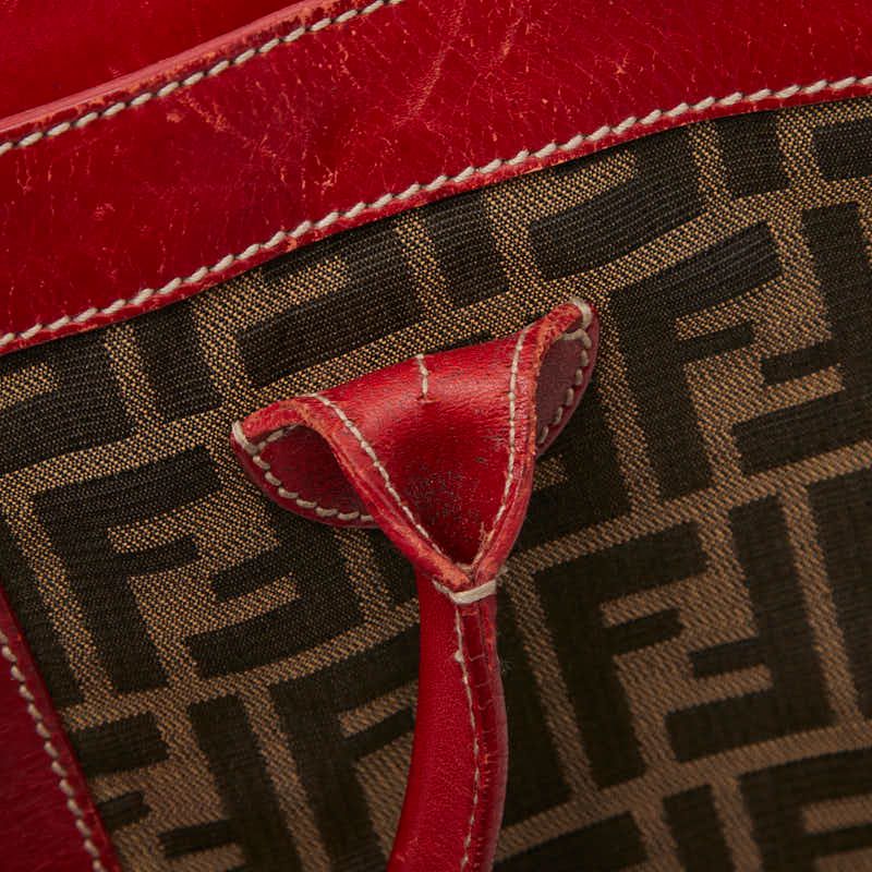 Fendi Zucca Tote Handbag Brown Red Canvas Leather Women's Fendi