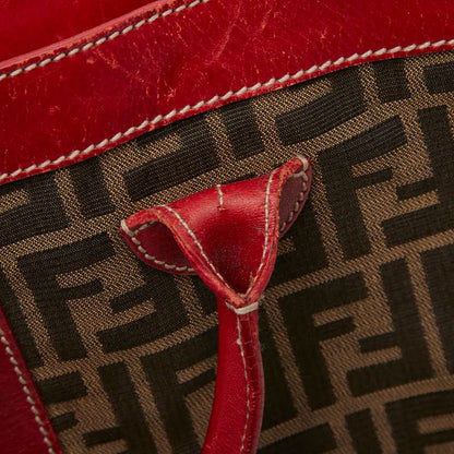 Fendi Zucca Tote Handbag Brown Red Canvas Leather Women's Fendi