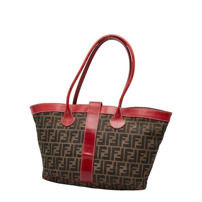 Fendi Zucca Tote Handbag Brown Red Canvas Leather Women's Fendi