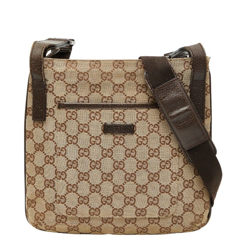 Gucci GG Canvas Crossbody Shoulder Bag 122793 Beige Brown Canvas Leather Ladies