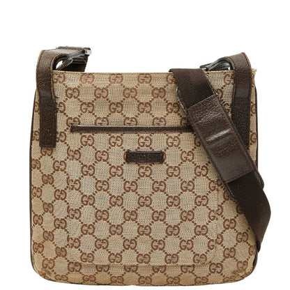 Gucci GG Canvas Crossbody Shoulder Bag 122793 Beige Brown Canvas Leather Ladies