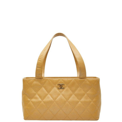 Chanel Coco Mark Matelasse Tote Handbag Beige Caviar Skin Women's Chanel