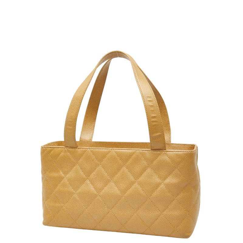 Chanel Coco Mark Matelasse Tote Handbag Beige Caviar Skin Women's Chanel