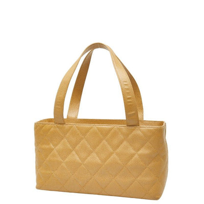 Chanel Coco Mark Matelasse Tote Handbag Beige Caviar Skin Women's Chanel