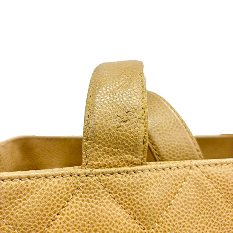 Chanel Coco Mark Matelasse Tote Handbag Beige Caviar Skin Women's Chanel
