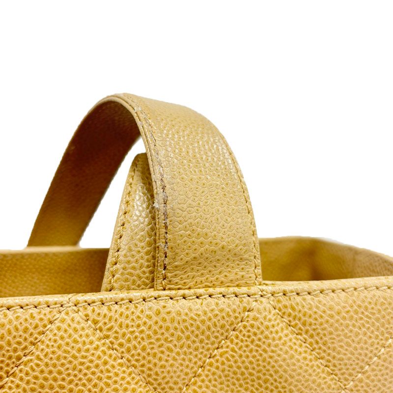 Chanel Coco Mark Matelasse Tote Handbag Beige Caviar Skin Women's Chanel