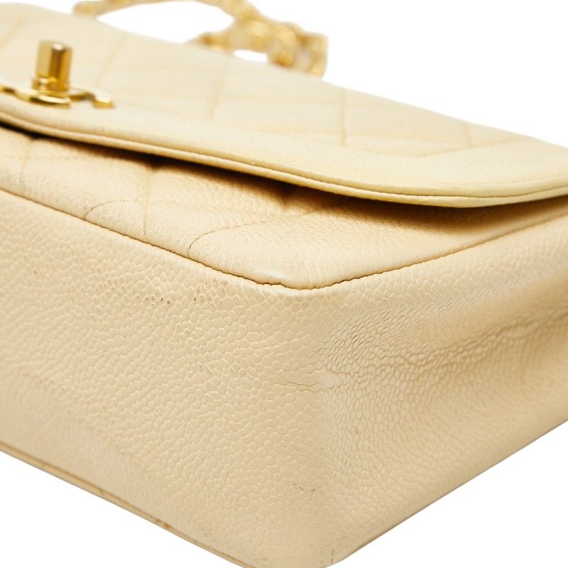 Chanel Matelasse Coco Mark Diana Crossbody Chain Shoulder Bag Beige Caviar Skin