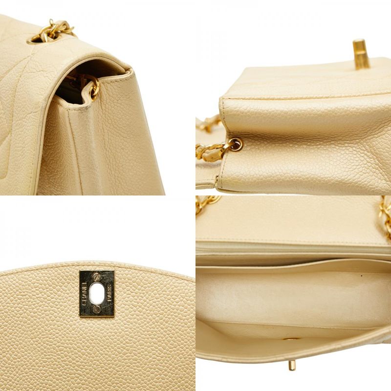 Chanel Matelasse Coco Mark Diana Crossbody Chain Shoulder Bag Beige Caviar Skin