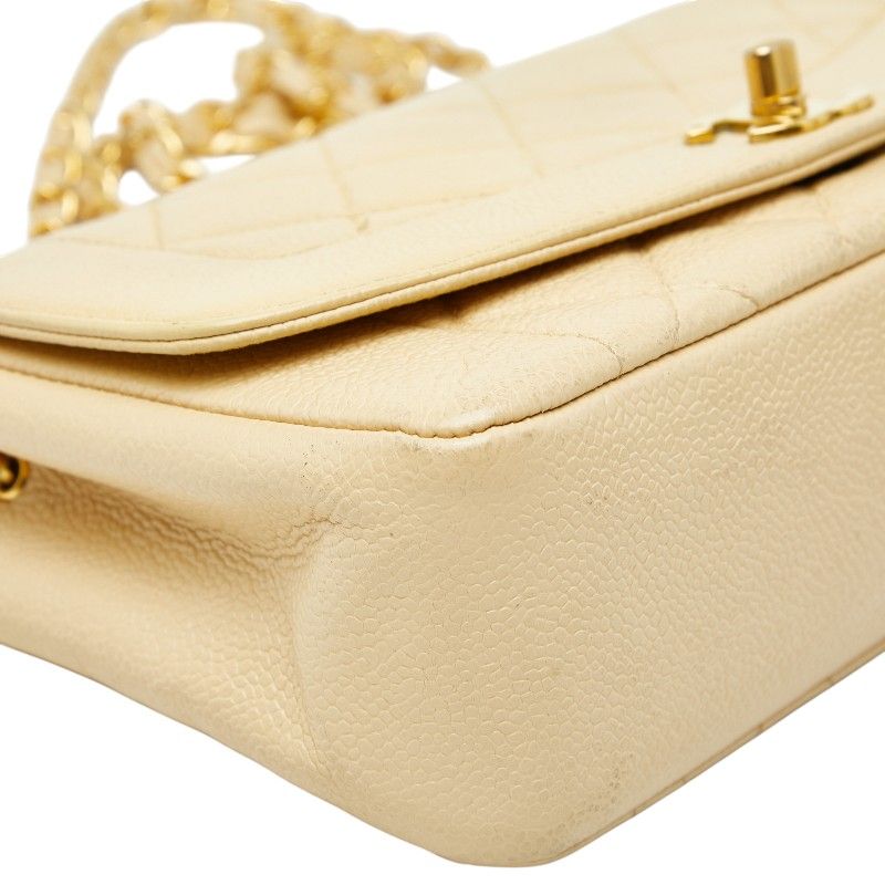 Chanel Matelasse Coco Mark Diana Crossbody Chain Shoulder Bag Beige Caviar Skin