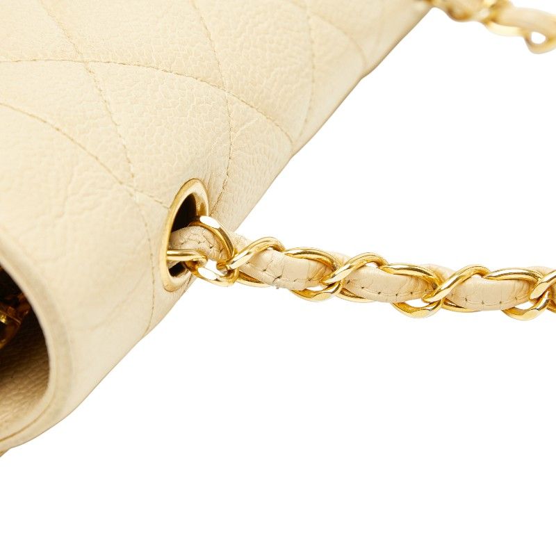 Chanel Matelasse Coco Mark Diana Crossbody Chain Shoulder Bag Beige Caviar Skin