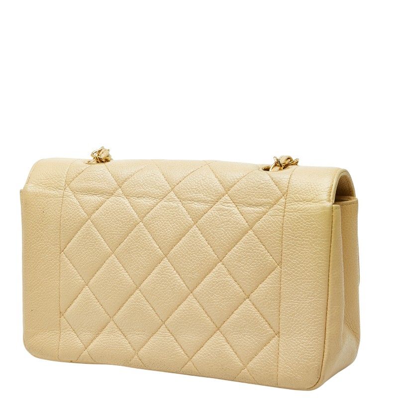 Chanel Matelasse Coco Mark Diana Crossbody Chain Shoulder Bag Beige Caviar Skin