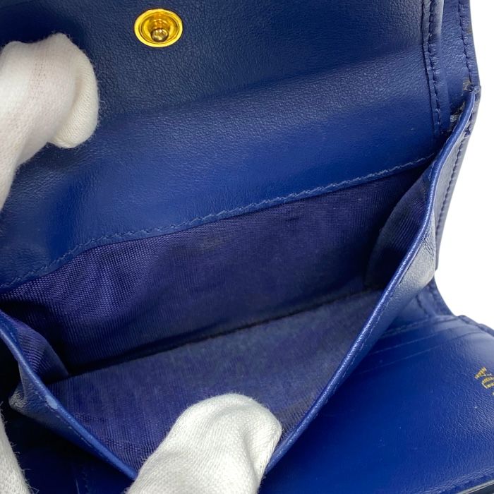 Prada Vitello Move Co Trifold Wallet Fold Wallet Leather Logo Gold Blue Bicolor