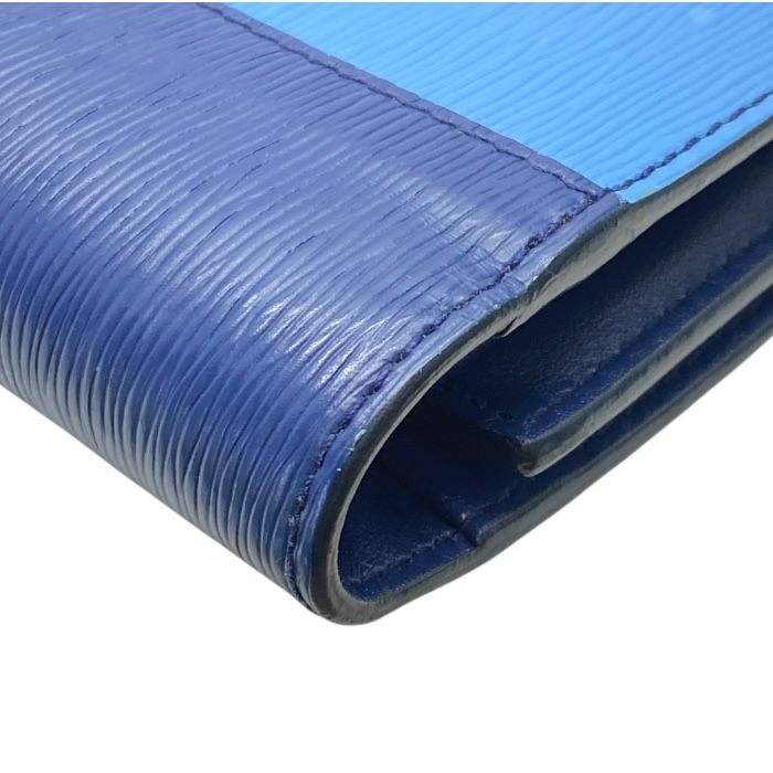 Prada Vitello Move Co Trifold Wallet Fold Wallet Leather Logo Gold Blue Bicolor