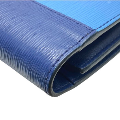 Prada Vitello Move Co Trifold Wallet Fold Wallet Leather Logo Gold Blue Bicolor