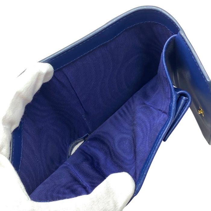 Prada Vitello Move Co Trifold Wallet Fold Wallet Leather Logo Gold Blue Bicolor