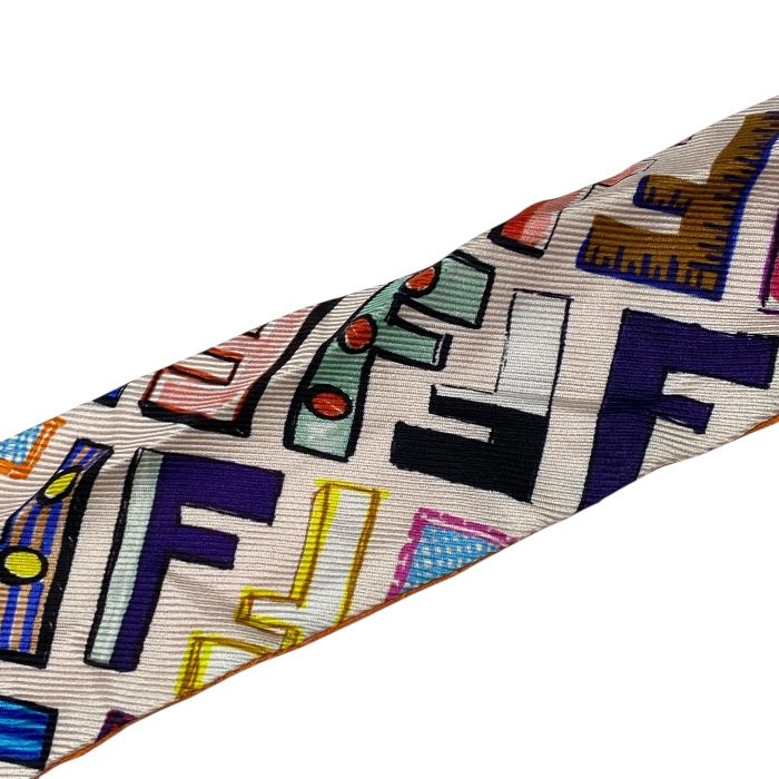 Fendi Lappy Scarf Twirly Scarf Ribbon Scarf Ff Logo Reversible Multi Orange