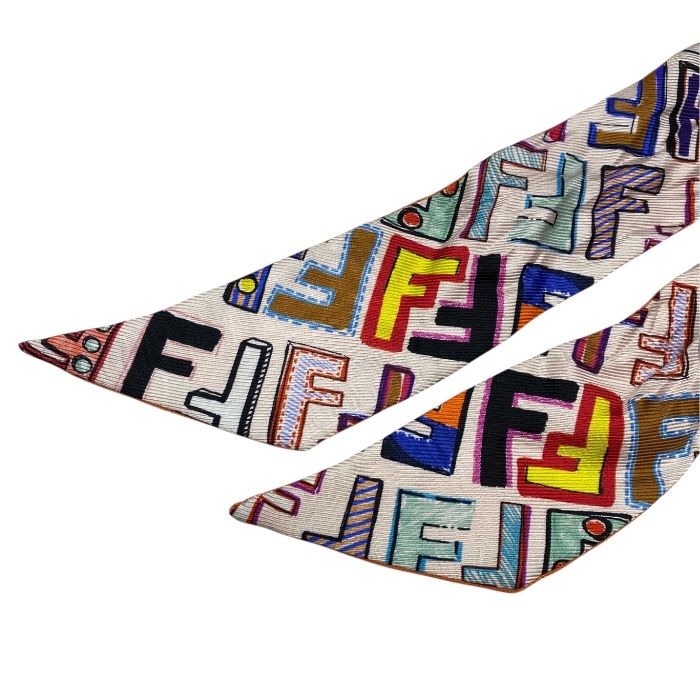 Fendi Lappy Scarf Twirly Scarf Ribbon Scarf Ff Logo Reversible Multi Orange