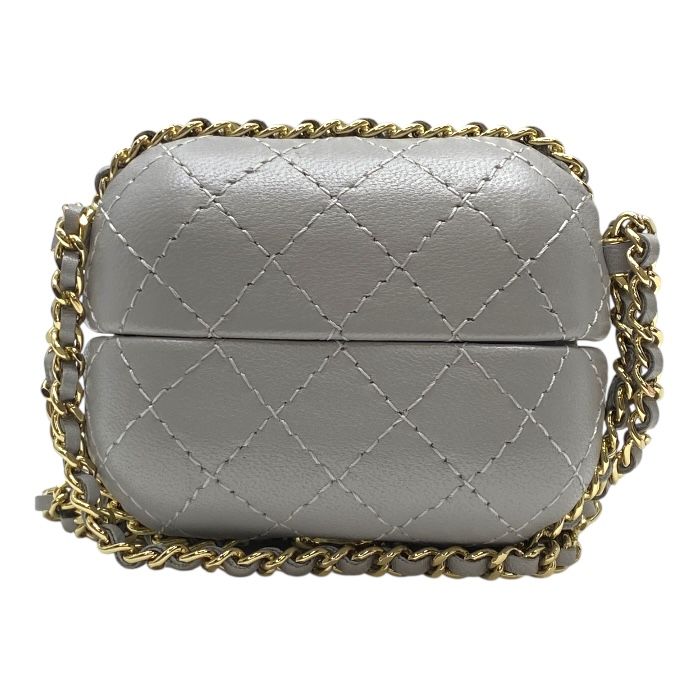 Chanel Airpods Case Airpods Case Matelasse Chain Charm Lambskin Coco Mark Grey